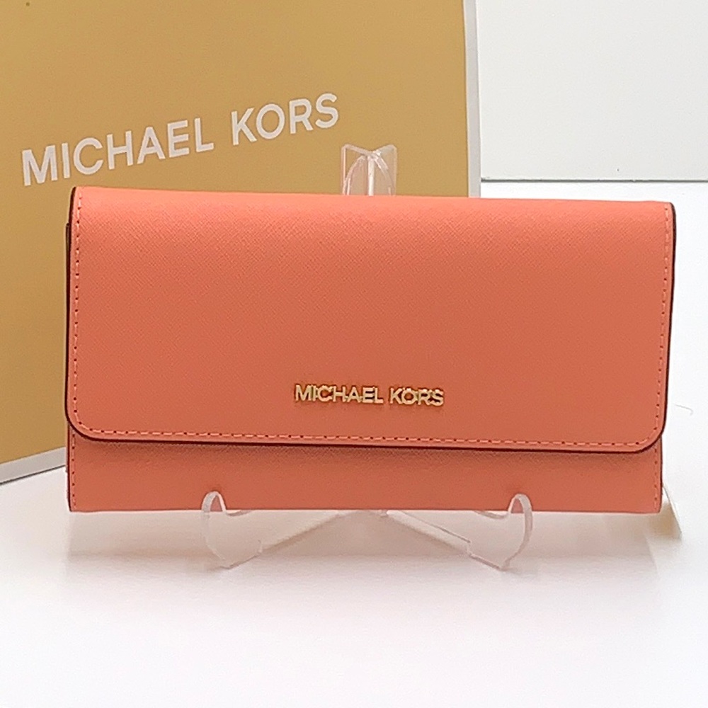MICHAEL KORS JET SET TRAVEL LARGE TRIFOLD WALLET SHERBERT COLOR - Picture 3 of 13